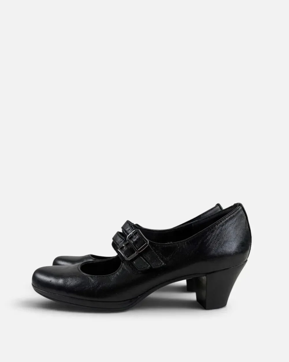 Munro Alicia Black Leather Double Strap Mary Jane Pumps Sz 7 Witchy Academia